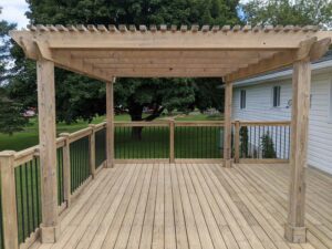 backyard deck with pergola after